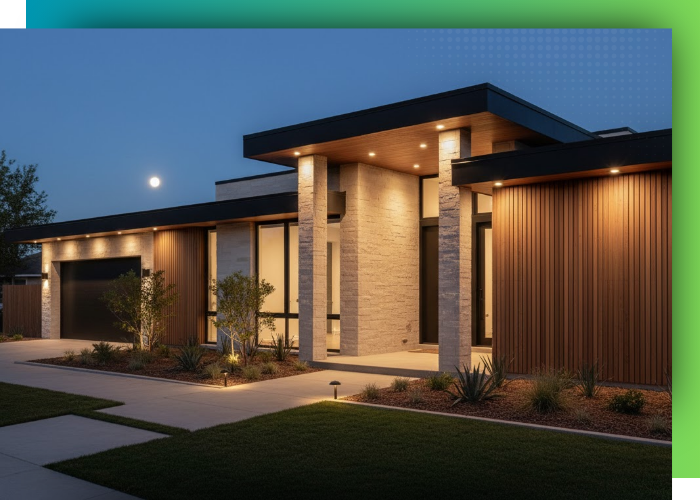 beautiful home with permanent outdoor lighting