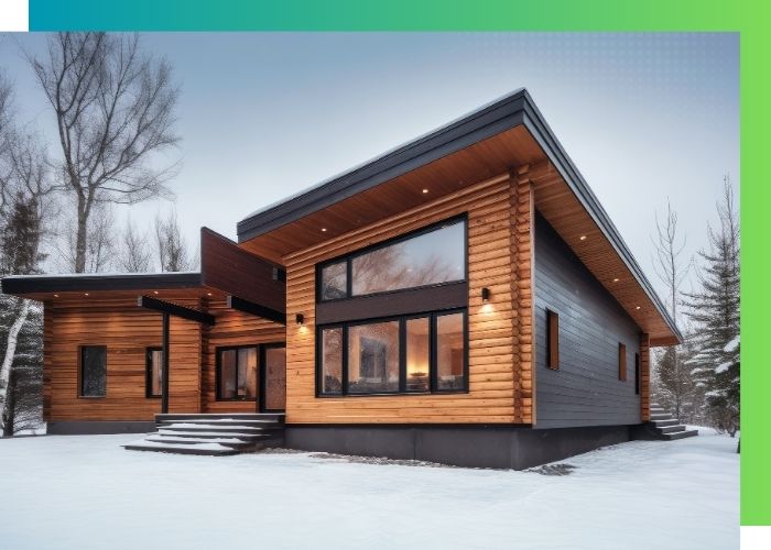 modern home with exterior downlights at winter